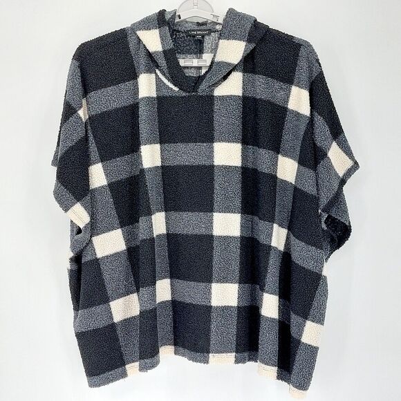 Lane Bryant Poncho Sz 18/20 Hooded Black Cream Checkered Lagenlook Cottagecore - Picture 1 of 7